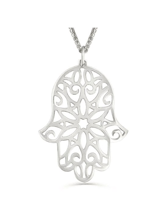 Collier chanceux creux de main de filigrane d'or blanc, cadeaux de mariage juifs
