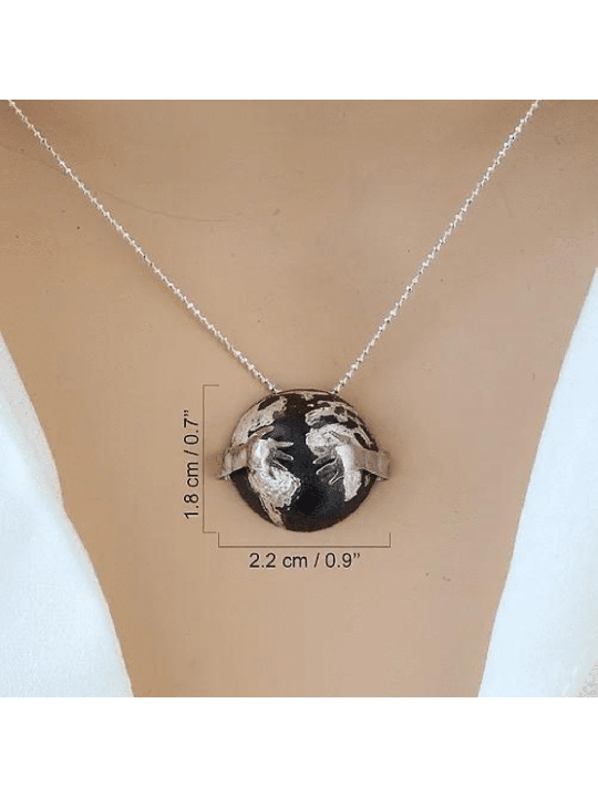 Hug the Globe Sterling Silver Pendant , Sterling Silver Family Necklac