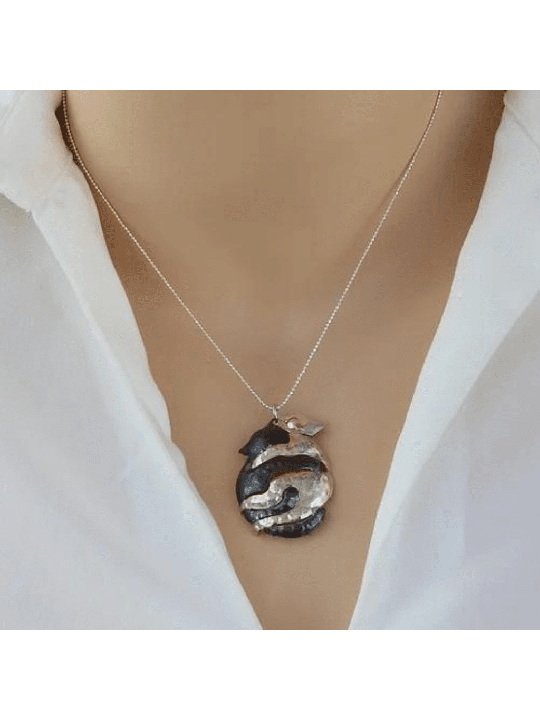 Hugging Cats Special Sterling Silver Pendant , Sterling Silver Family