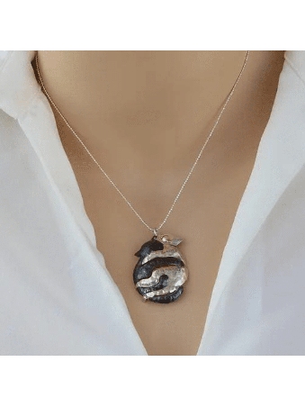 Hugging Cats Special Sterling Silver Pendant , Sterling Silver Family