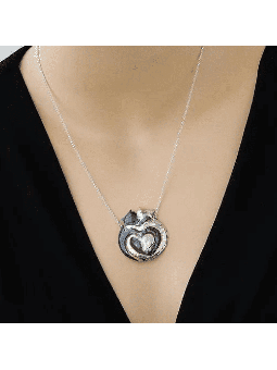 Loving Cats Unique Sterling Silver Pendant , Sterling Silver Family Ne