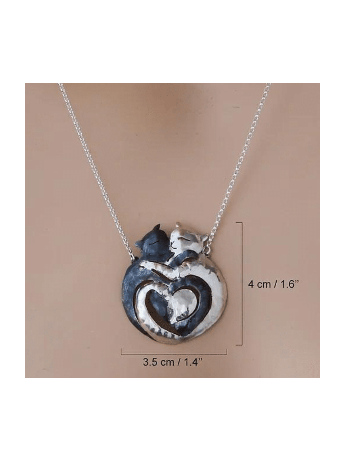 Loving Cats Unique Sterling Silver Pendant , Sterling Silver Family Ne