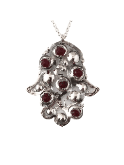 BIg Size Hamsa Embellished Sterling Silver Pendant , Tu B'Av Gifts , I