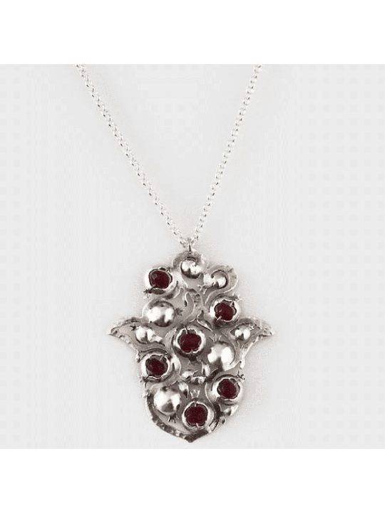 Huge Size Hamsa Shaped Silver Pendant with Pomegra , Sterling Silver F