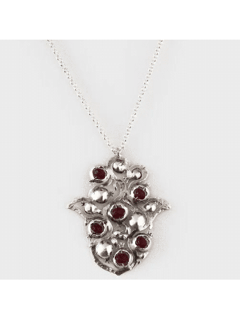 Pendentif en argent en forme de Hamsa de grande taille avec Pomegra, argent sterling F