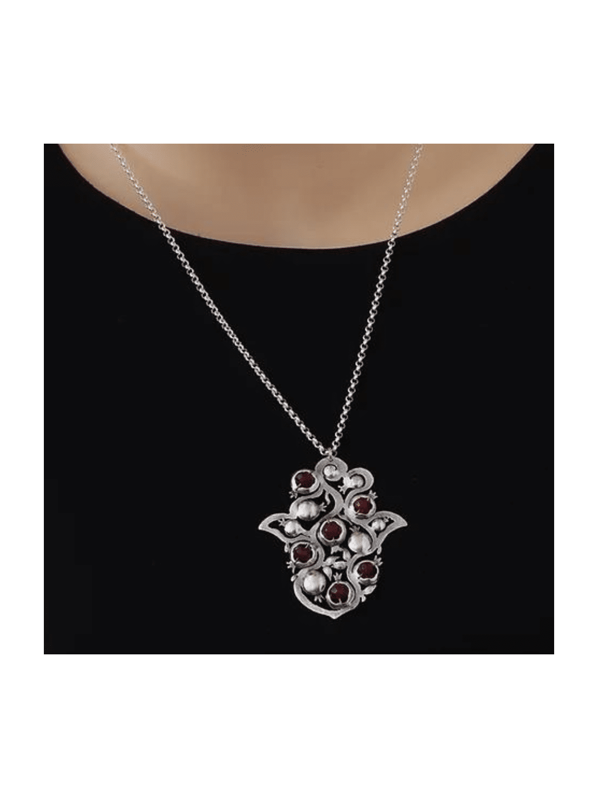 Pendentif en argent en forme de Hamsa de grande taille avec Pomegra, argent sterling F