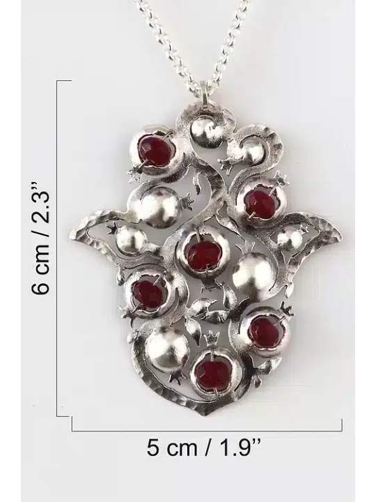 Pendentif en argent en forme de Hamsa de grande taille avec Pomegra, argent sterling F
