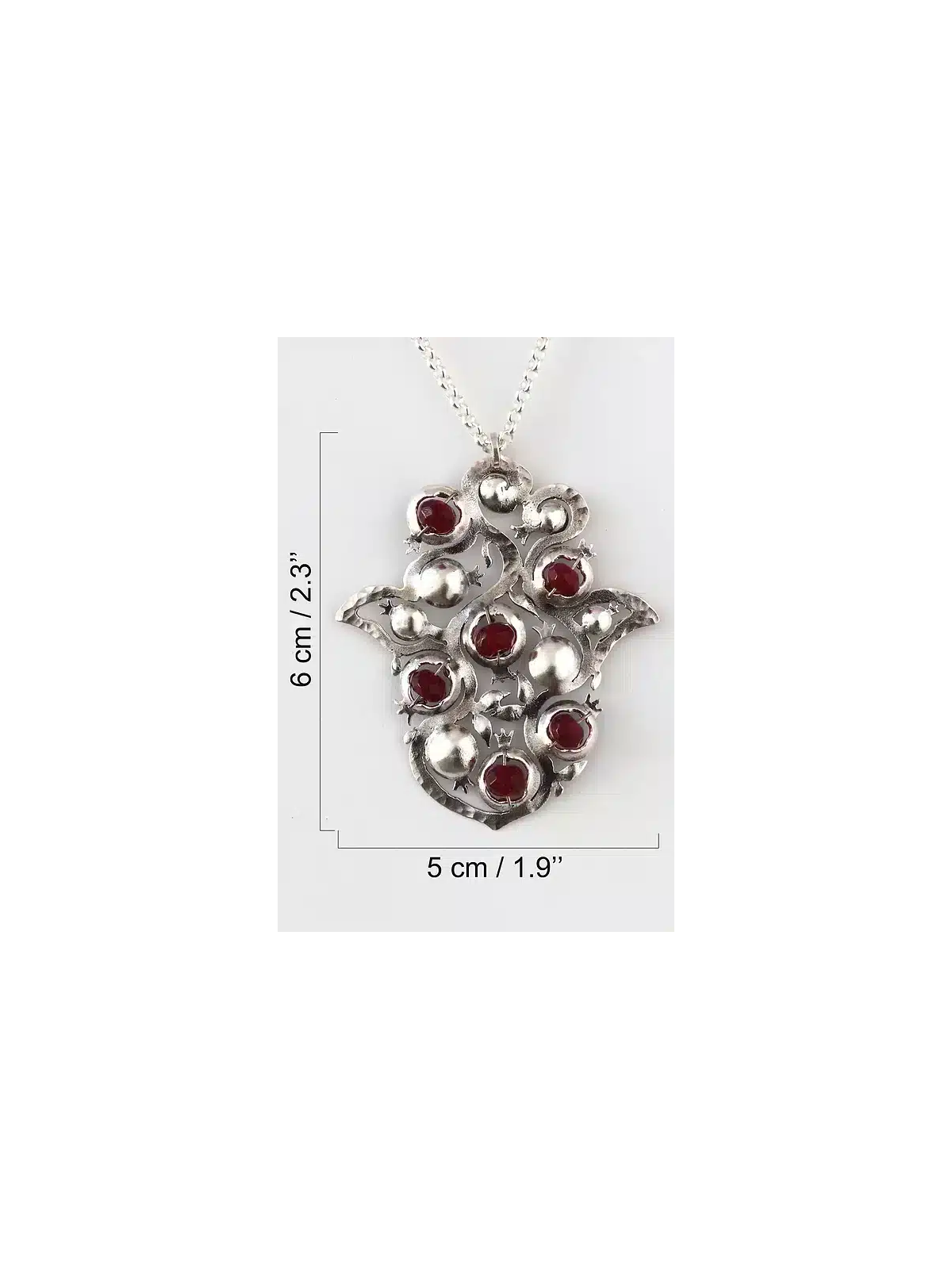 Pendentif en argent en forme de Hamsa de grande taille avec Pomegra, argent sterling F