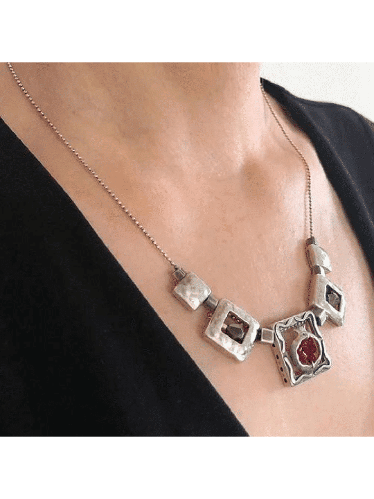 תליון מרובע מודרני 925 כסף סטרלינג עם סווא, כסף סטרלינג F