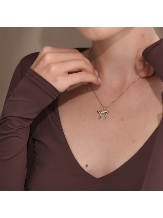 Collier Chai moyen en or 14 carats de forme diagonale élégante, cadeaux Tu B'Av, I