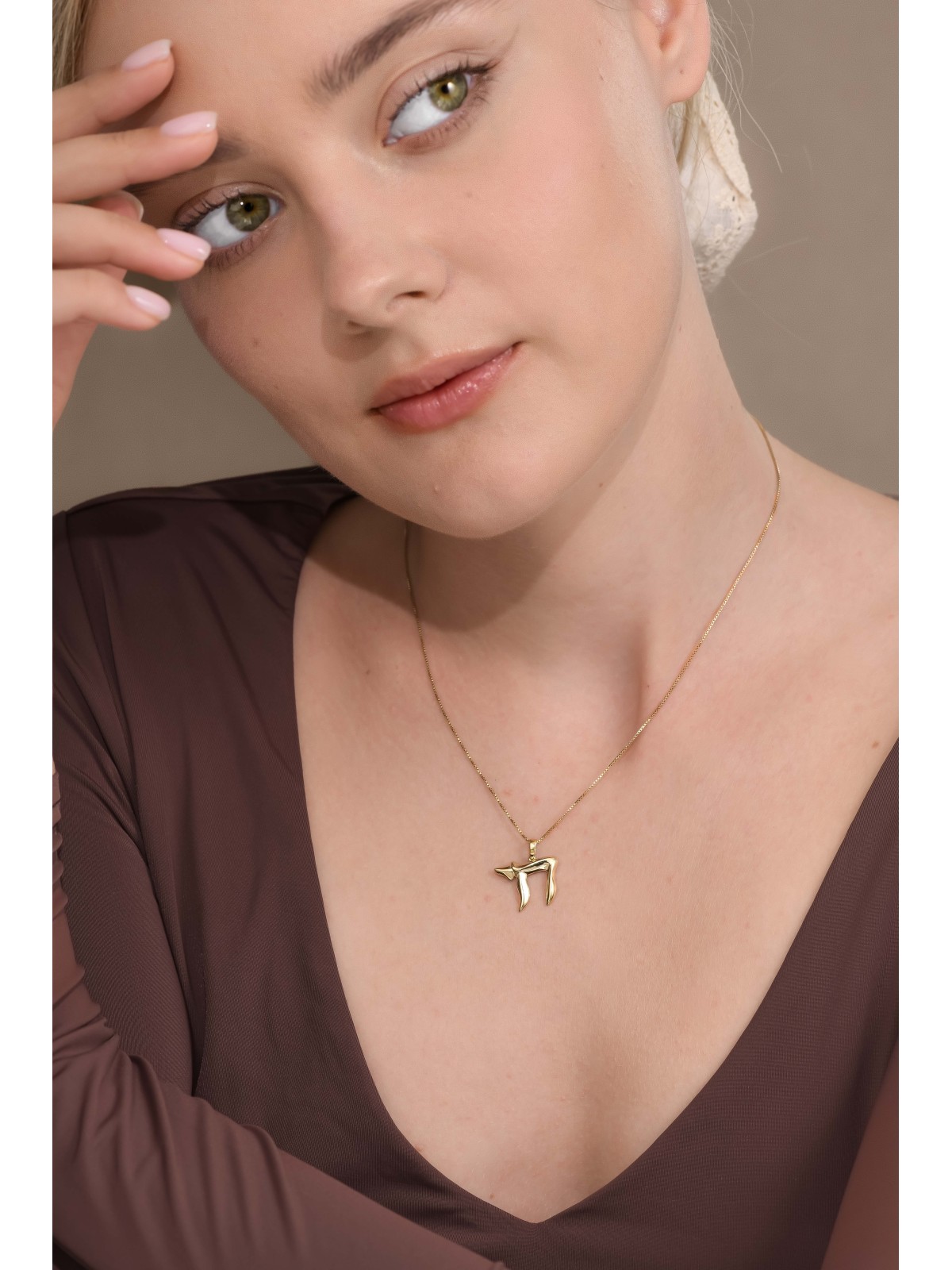 Collier Chai moyen en or 14 carats de forme diagonale élégante, cadeaux Tu B'Av, I