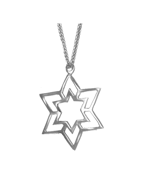 Collier double étoile de David en or blanc 14 carats, cadeaux Tu B'Av, israélien