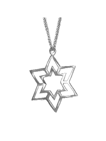 שרשרת מגן דוד כפולה זהב לבן 14 קראט, מתנות ט"ו באב, ישראלית