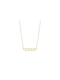 14k Gold Hollow Horizontal Five Hearts Necklace , Tu B'Av Gifts , Isra