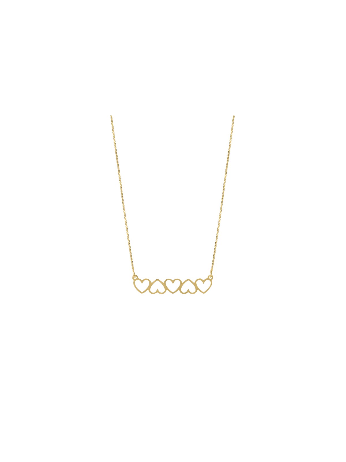 Collier horizontal creux à cinq cœurs en or 14 carats, cadeaux Tu B'Av, Isra