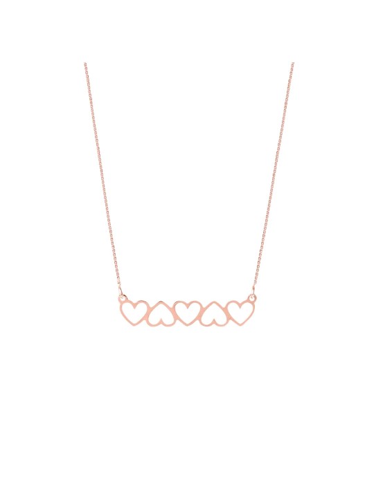 Collier horizontal creux à cinq cœurs en or 14 carats, cadeaux Tu B'Av, Isra