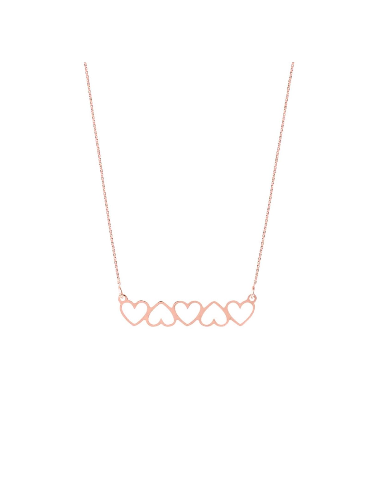 Collier horizontal creux à cinq cœurs en or 14 carats, cadeaux Tu B'Av, Isra