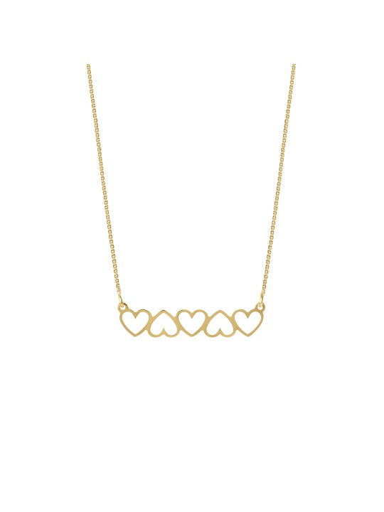 Collier horizontal creux à cinq cœurs en or 14 carats, cadeaux Tu B'Av, Isra
