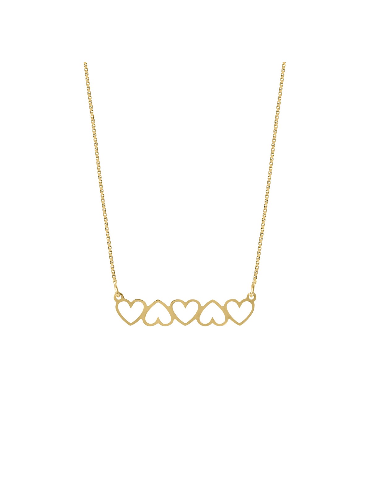 Collier horizontal creux à cinq cœurs en or 14 carats, cadeaux Tu B'Av, Isra