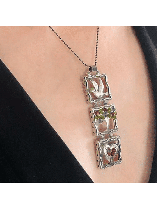 Fabulous Silver Mobile-Shaped Pendant , Sterling Silver Family Necklac