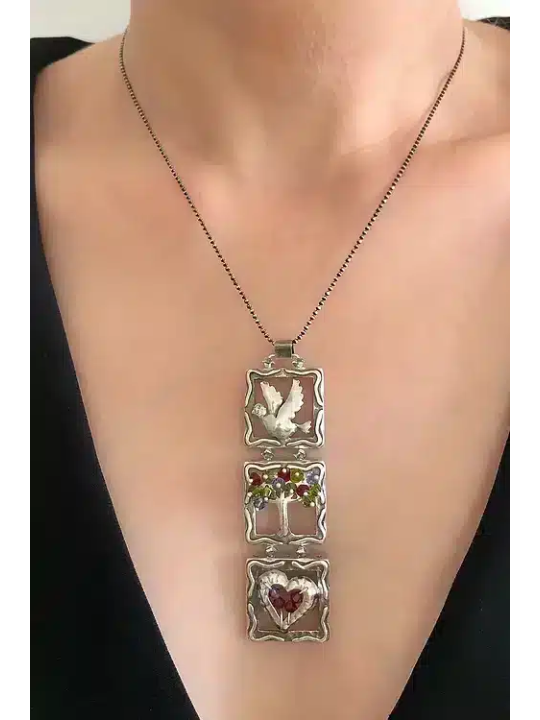 Fabuleux pendentif en forme de mobile en argent, collier familial en argent sterling