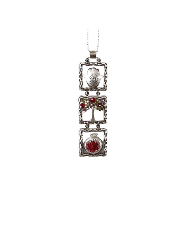 Tree, Hamsa and Pomegranate Silver Vertical Pendan , Sterling Silver F