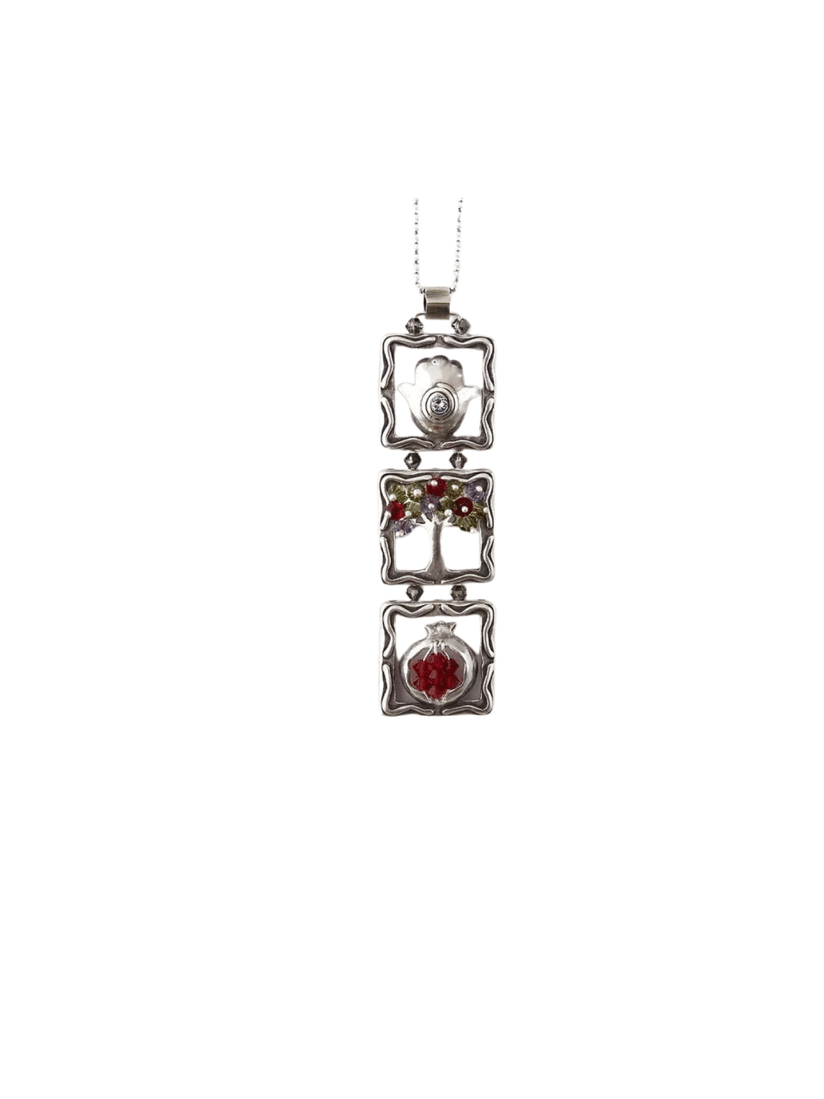 Pendentif vertical en argent arbre, Hamsa et grenade, argent sterling F