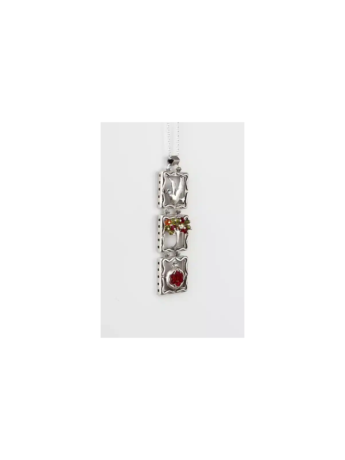 Pendentif vertical en argent arbre, Hamsa et grenade, argent sterling F