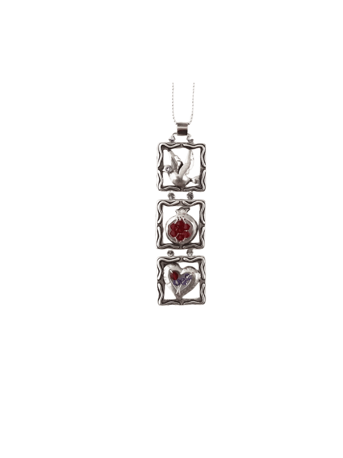 Heart and Dove Mobile-Shaped Pendant , Sterling Silver Family Necklace