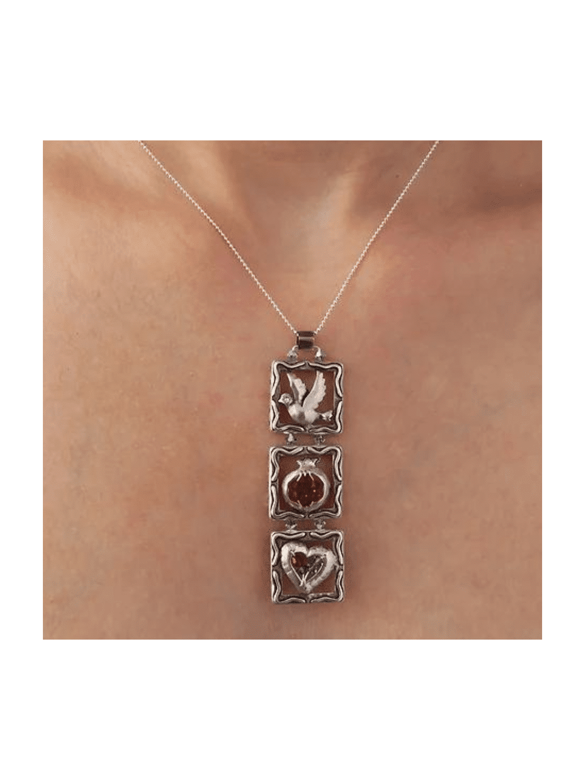 Heart and Dove Mobile-Shaped Pendant , Sterling Silver Family Necklace