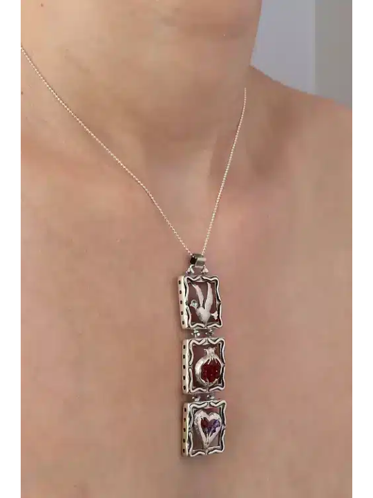 Pendentif en forme de mobile coeur et colombe, collier familial en argent sterling