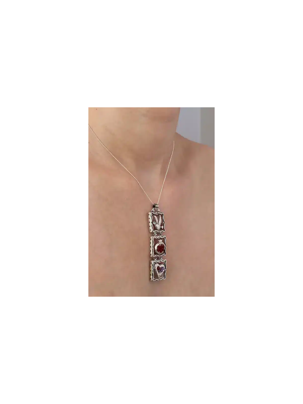 Pendentif en forme de mobile coeur et colombe, collier familial en argent sterling