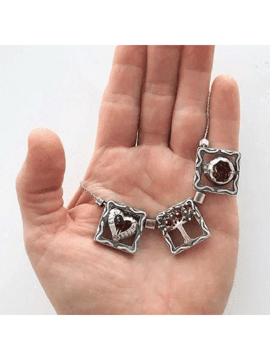 Pomegranate Horizontal Heart and Tree Silver Penda , Sterling Silver F