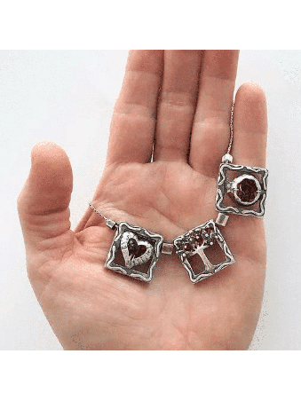 Pomegranate Horizontal Heart and Tree Silver Penda , Sterling Silver F