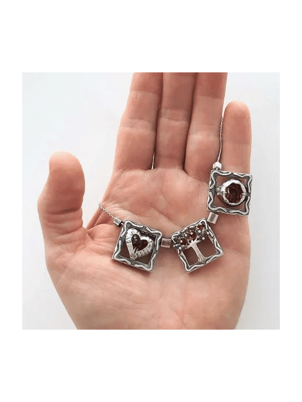 Penda en argent coeur et arbre horizontal grenade, argent sterling F