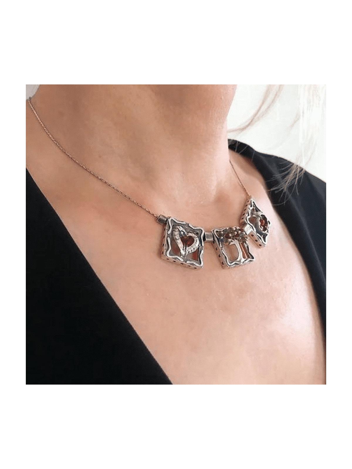 Penda en argent coeur et arbre horizontal grenade, argent sterling F