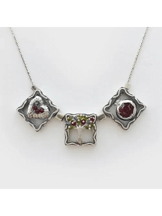 Pomegranate Horizontal Heart and Tree Silver Penda , Sterling Silver F