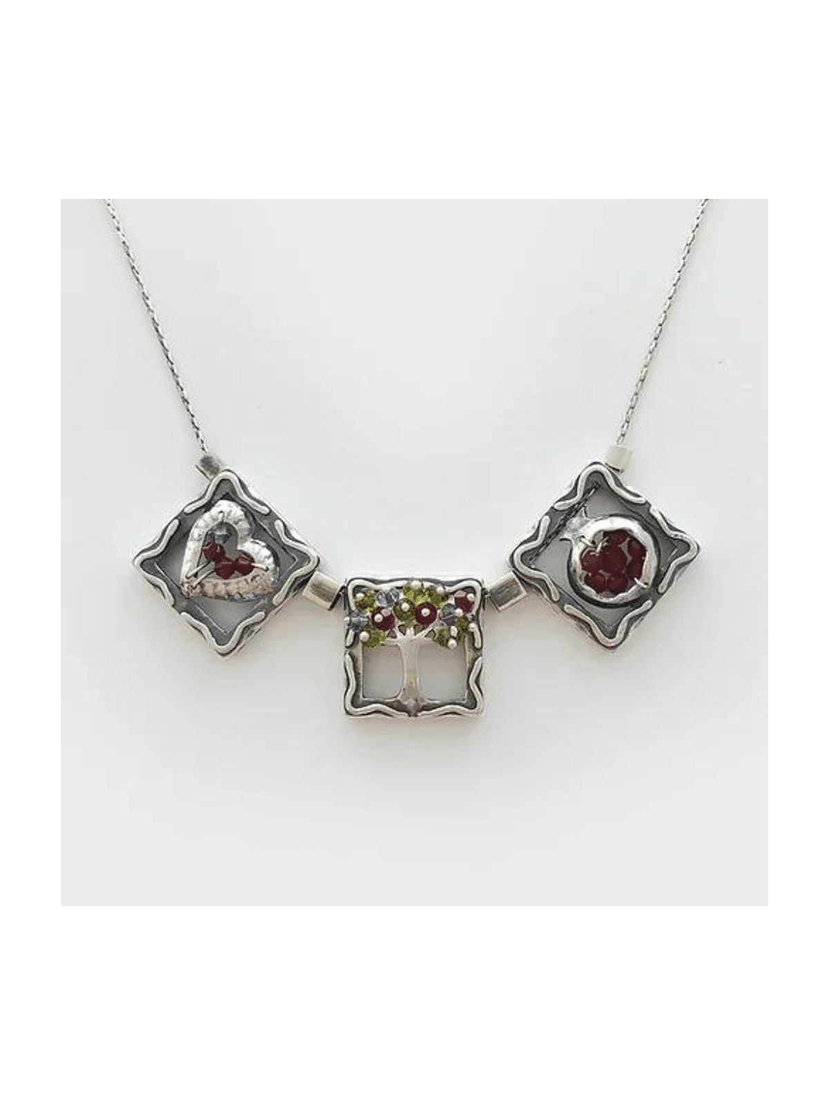 Pomegranate Horizontal Heart and Tree Silver Penda , Sterling Silver F