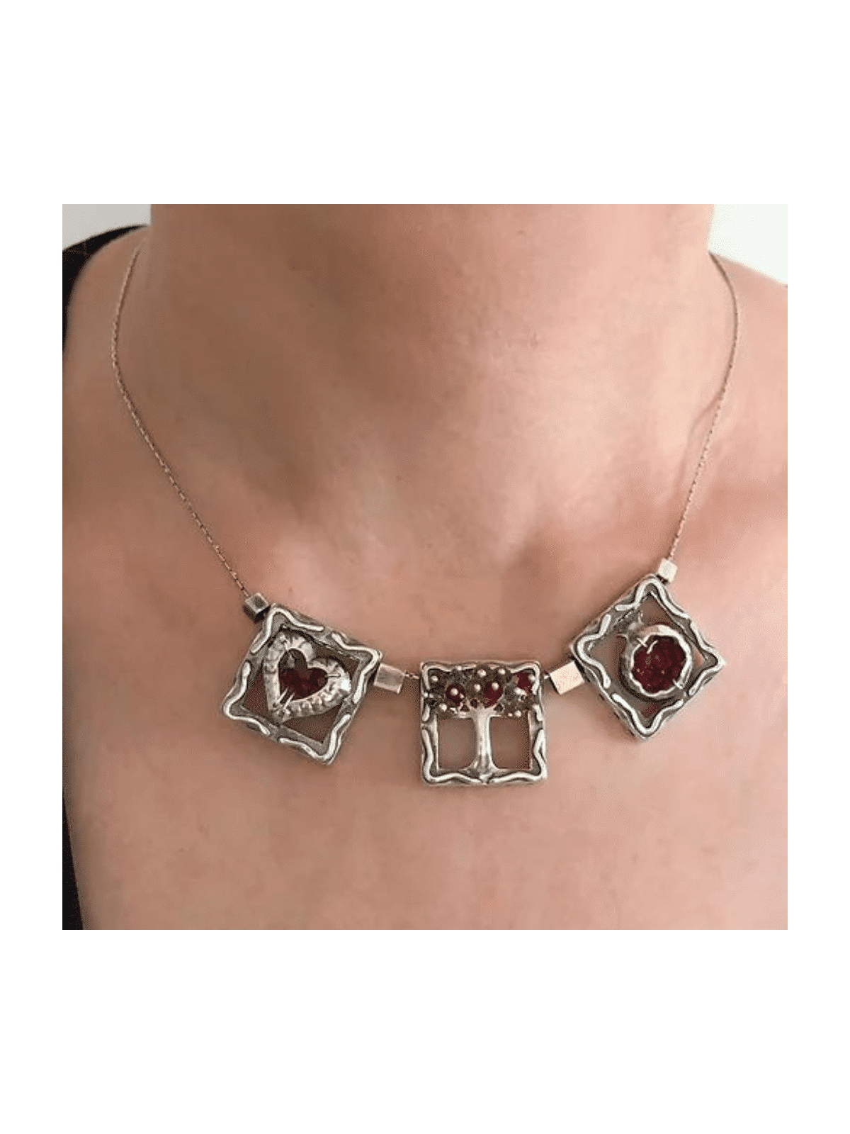 Penda en argent coeur et arbre horizontal grenade, argent sterling F