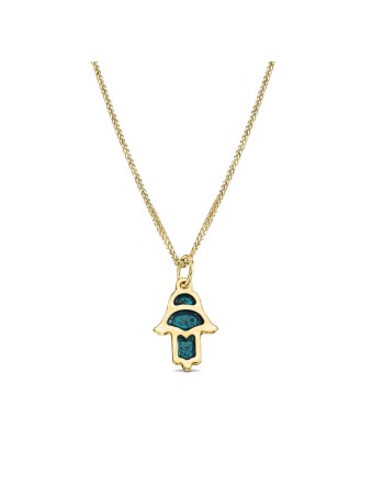 Minuscule pendentif Hamsa en or 14 carats avec couleur émail bleu, filigrane juif J