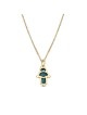 Minuscule pendentif Hamsa en or 14 carats avec couleur émail bleu, filigrane juif J