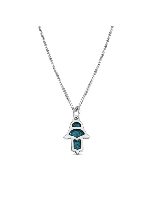 Tiny 14K Gold Hamsa Pendant with Blue Enamel Color , Jewish Filigree J