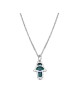 Minuscule pendentif Hamsa en or 14 carats avec couleur émail bleu, filigrane juif J