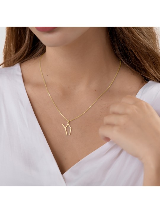 Chai en or jaune 14 carats en forme de maison géométrique moderne, cadeaux Tu B'Av, I