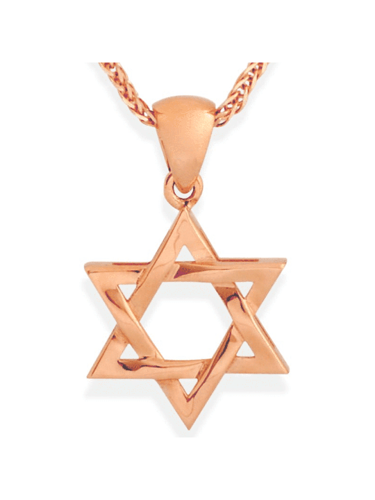 גודל בינוני 14K רוז זהב ארוג תליון מגן דוד N , יהודי מגן דוד