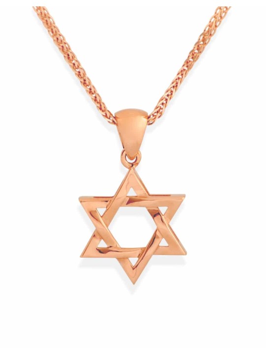 גודל בינוני 14K רוז זהב ארוג תליון מגן דוד N , יהודי מגן דוד