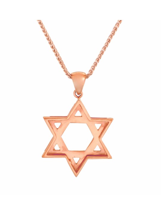 גודל בינוני 14K רוז זהב ארוג תליון מגן דוד N , יהודי מגן דוד
