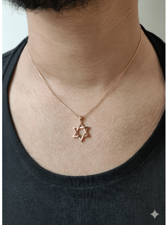Pendentif Magen David tissé en or rose 14 carats de taille moyenne N, étoile de David juif