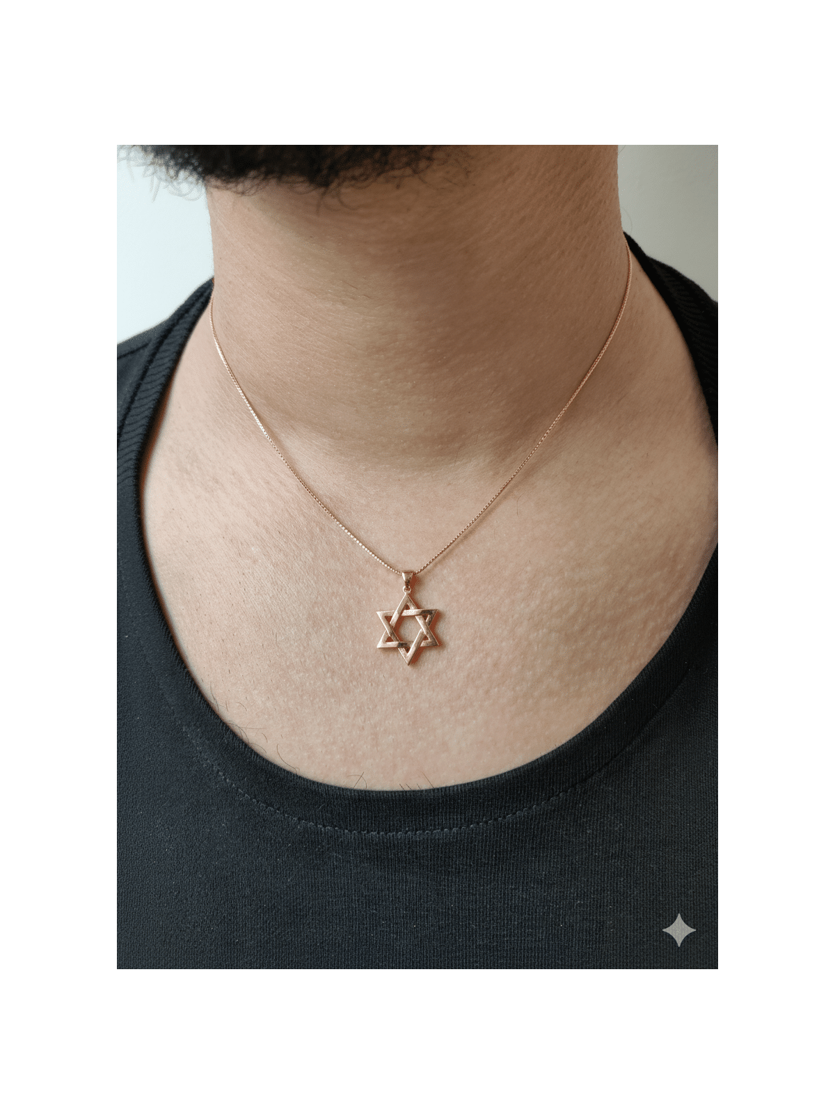 Pendentif Magen David tissé en or rose 14 carats de taille moyenne N, étoile de David juif