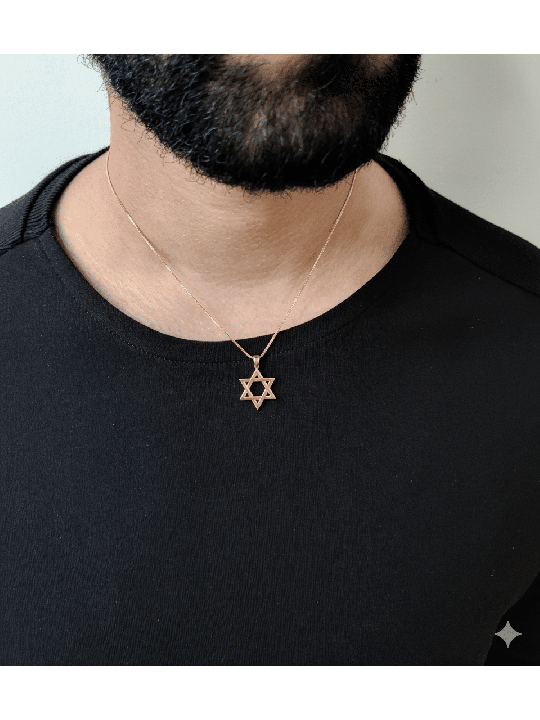 Pendentif Magen David tissé en or rose 14 carats de taille moyenne N, étoile de David juif